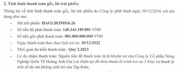 HAG không thể thanh toán gốc và lãi trái phiếu HAGLBOND16.26 (Nguồn: HAG).